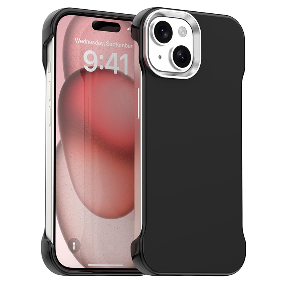 For iPhone 15 Magnetic Case Frameless Ultra Thin TPU + PET Phone Cover Reinforced Corners - Black