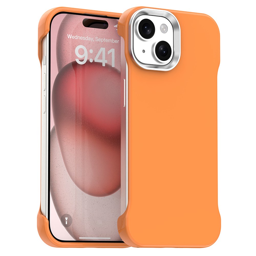 For iPhone 15 Plus / 14 Plus Magnetic Case Frameless Ultra Thin TPU + PET Phone Cover Reinforced Corners - Orange