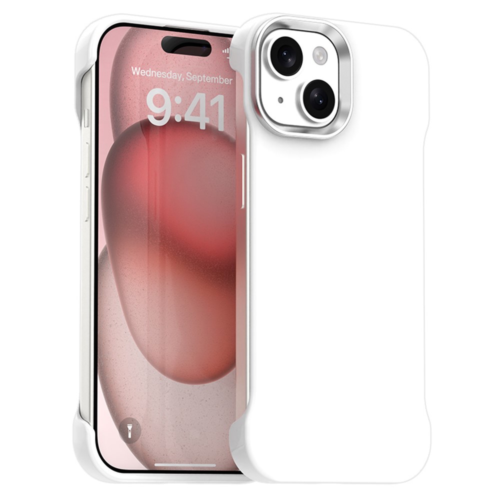 For iPhone 15 Plus / 14 Plus Magnetic Case Frameless Ultra Thin TPU + PET Phone Cover Reinforced Corners - White