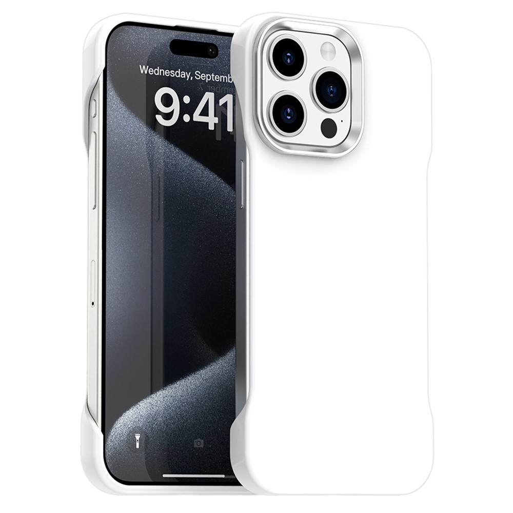 For iPhone 15 Pro Magnetic Case Frameless Ultra Thin TPU + PET Phone Cover Reinforced Corners - White