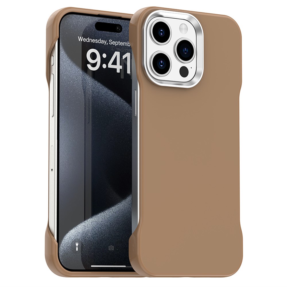 For iPhone 15 Pro Magnetic Case Frameless Ultra Thin TPU + PET Phone Cover Reinforced Corners - Brown