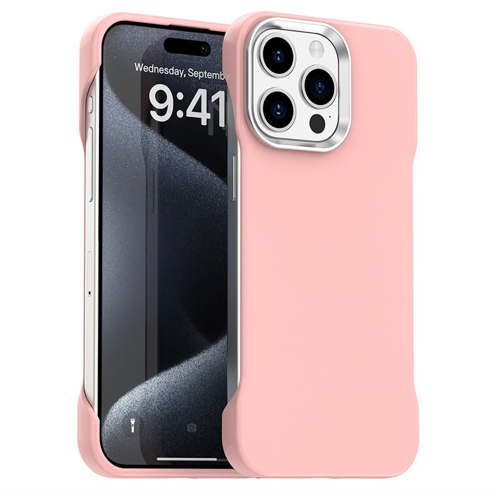 For iPhone 15 Pro Max Magnetic Case Frameless Ultra Thin TPU + PET Phone Cover Reinforced Corners - Pink