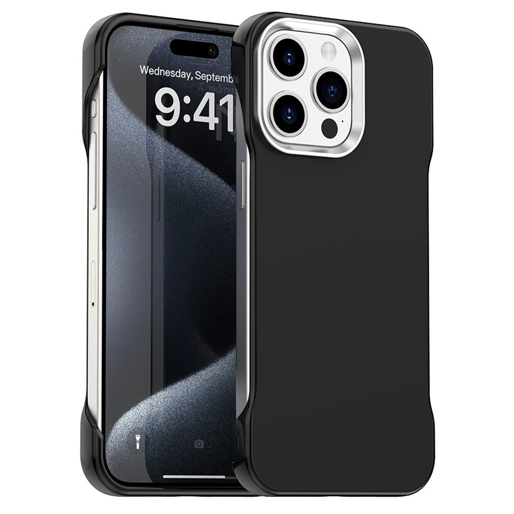 For iPhone 15 Pro Max Magnetic Case Frameless Ultra Thin TPU + PET Phone Cover Reinforced Corners - Black