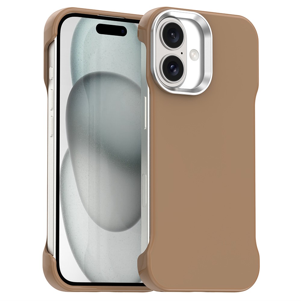 For iPhone 16 Plus Magnetic Case Frameless Ultra Thin TPU + PET Phone Cover Reinforced Corners - Brown