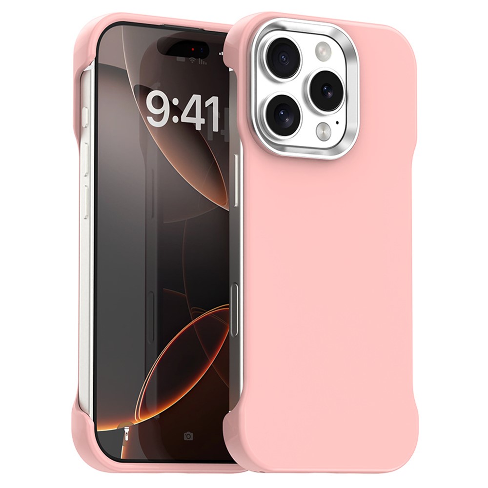 For iPhone 16 Pro Max Magnetic Case Frameless Ultra Thin TPU + PET Phone Cover Reinforced Corners - Pink