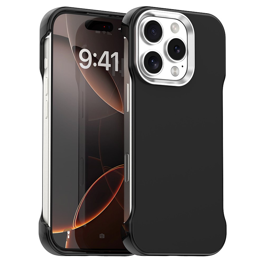 For iPhone 16 Pro Max Magnetic Case Frameless Ultra Thin TPU + PET Phone Cover Reinforced Corners - Black