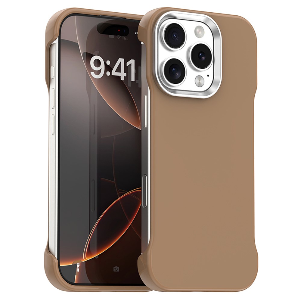 For iPhone 16 Pro Max Magnetic Case Frameless Ultra Thin TPU + PET Phone Cover Reinforced Corners - Brown
