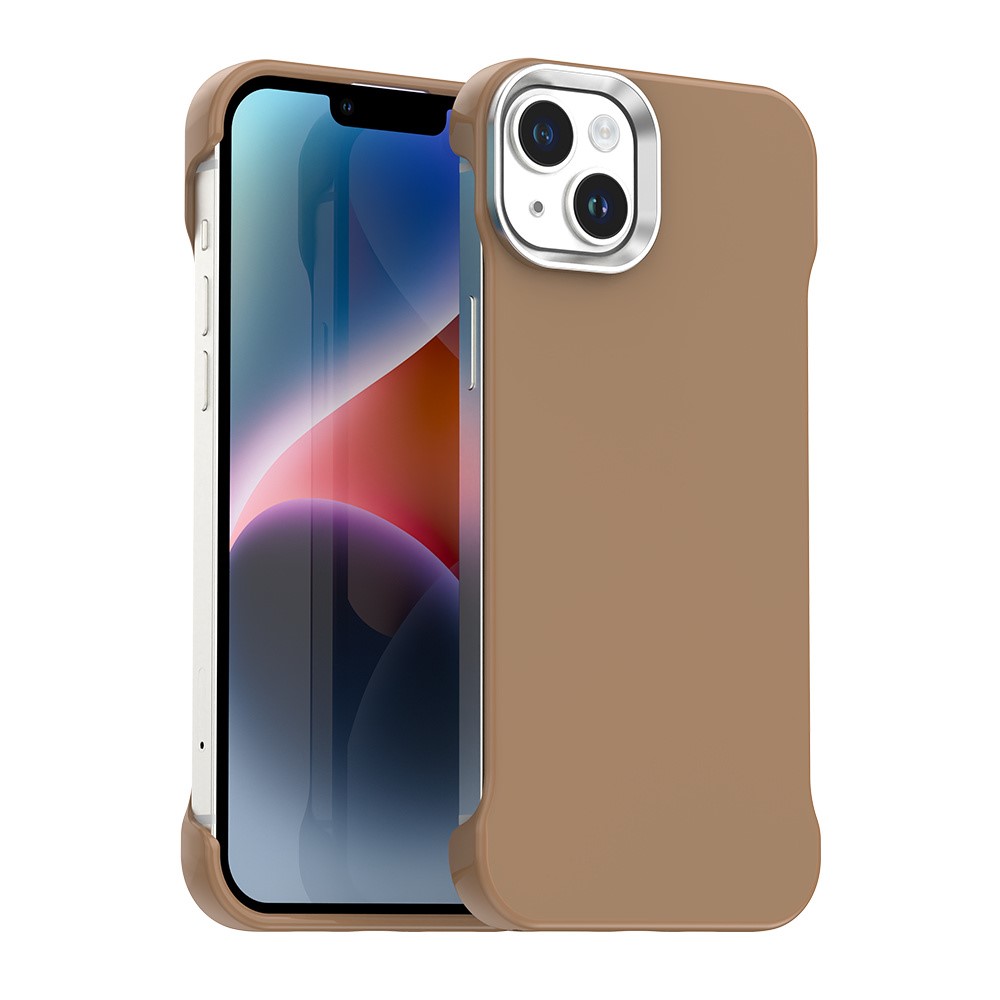 For iPhone 14 / 13 Magnetic Case Frameless Ultra Thin TPU + PET Phone Cover Reinforced Corners - Brown