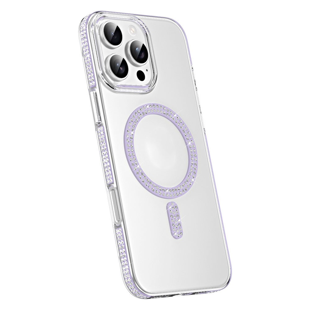 For iPhone 16 Pro Max Magnetic Case TPU + Acrylic Phone Back Cover Rhinestone Decor - Light Purple