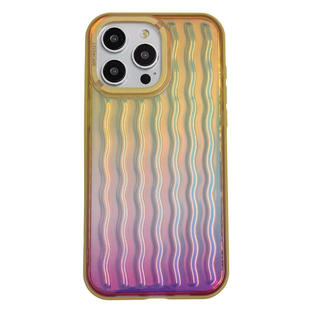 For iPhone 15 Pro Max Case Wavy Pattern Gradient Iridescent Design TPU + PC Phone Cover - Yellow
