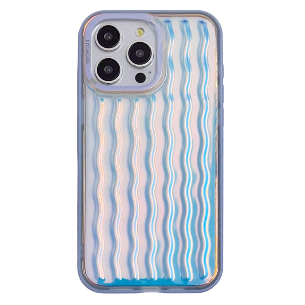 For iPhone 15 Pro Max Case Wavy Pattern Gradient Iridescent Design TPU + PC Phone Cover - Blue