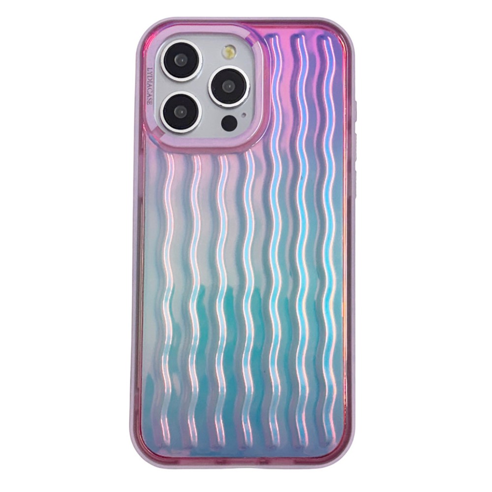 For iPhone 15 Pro Max Case Wavy Pattern Gradient Iridescent Design TPU + PC Phone Cover - Pink