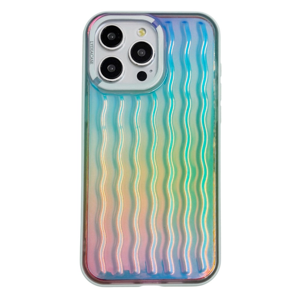 For iPhone 15 Pro Max Case Wavy Pattern Gradient Iridescent Design TPU + PC Phone Cover - Green