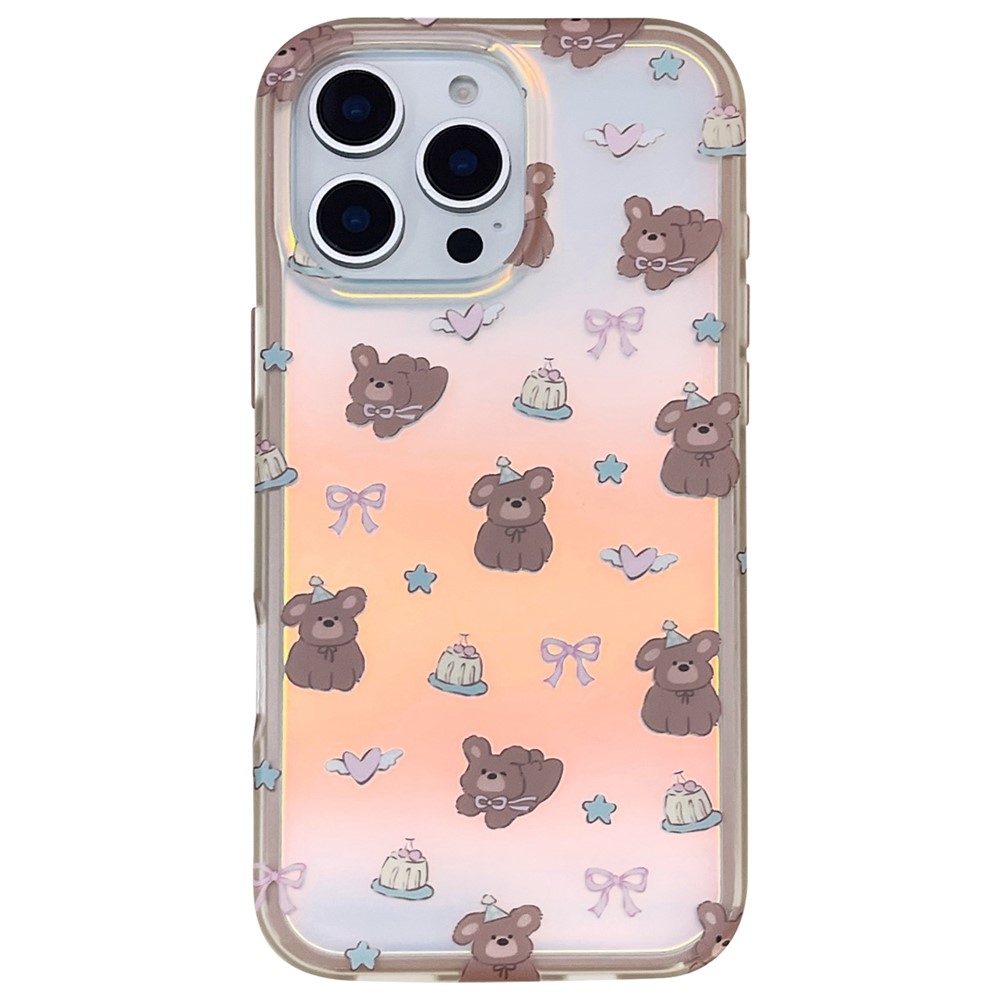 For iPhone 16 Pro Max Case IMD Laser Bear Design TPU Shockproof Phone Cover