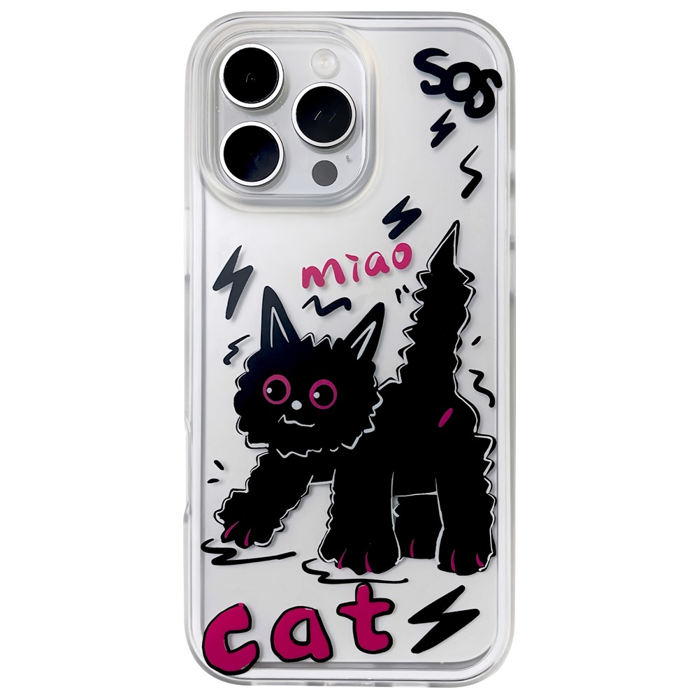 For iPhone 16 Pro Max Case IMD Cartoon Cat Design TPU Shockproof Phone Cover