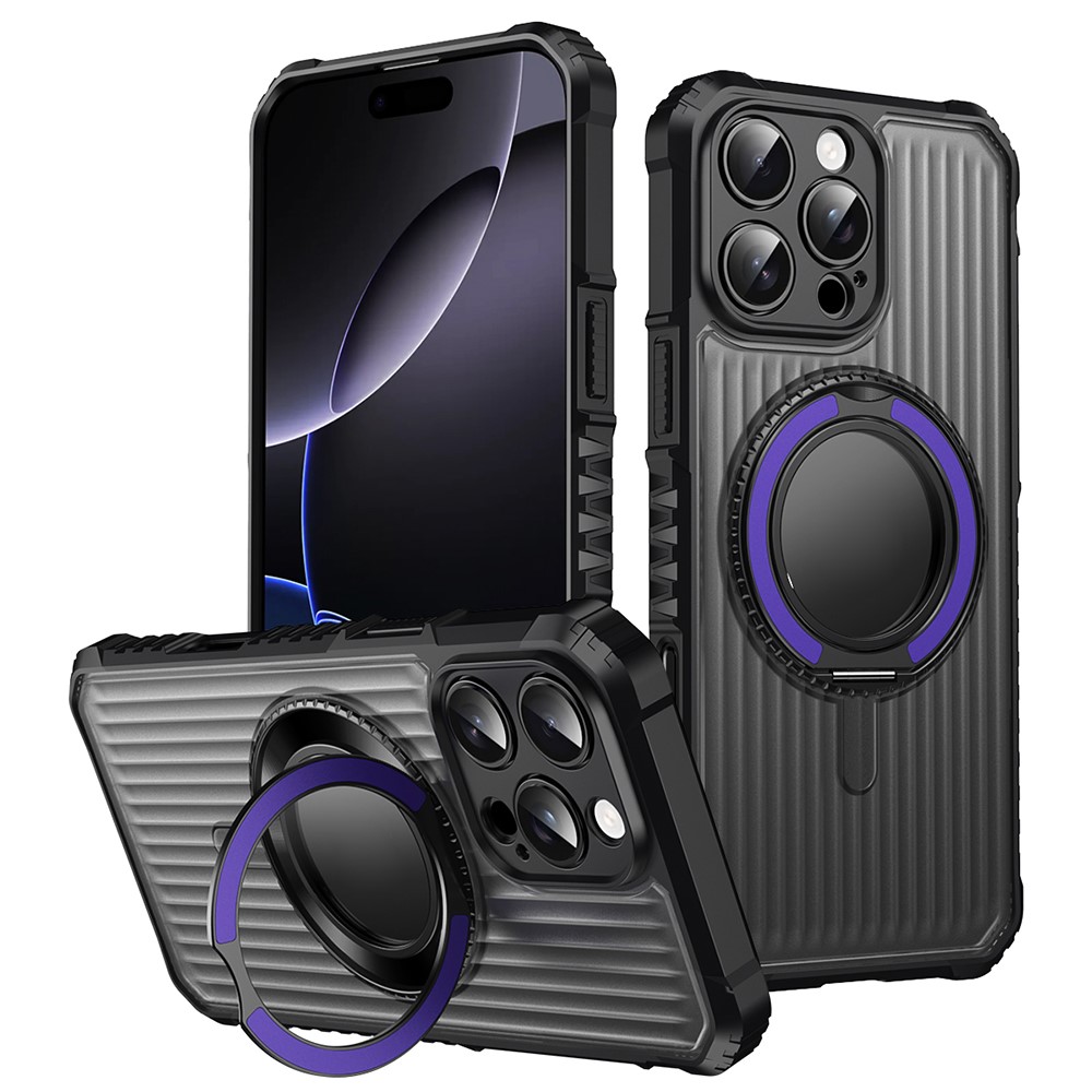 For iPhone 16 Pro Max Magnetic Case with Kickstand PC + TPU Phone Back Cover - Dark Purple