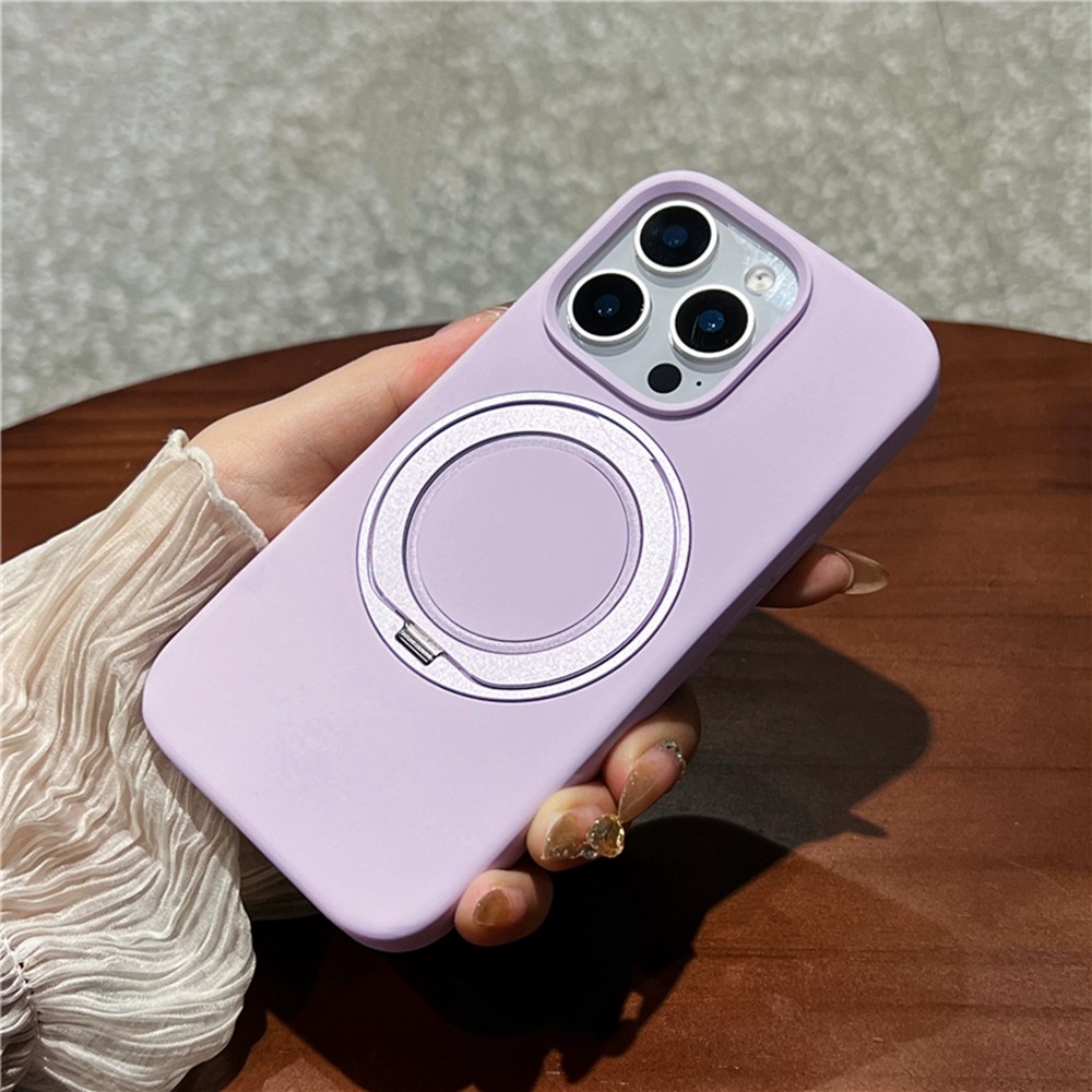 For iPhone 16 Pro Max Case Rotating Kickstand Liquid Silicone Phone Case Compatible with MagSafe - Purple