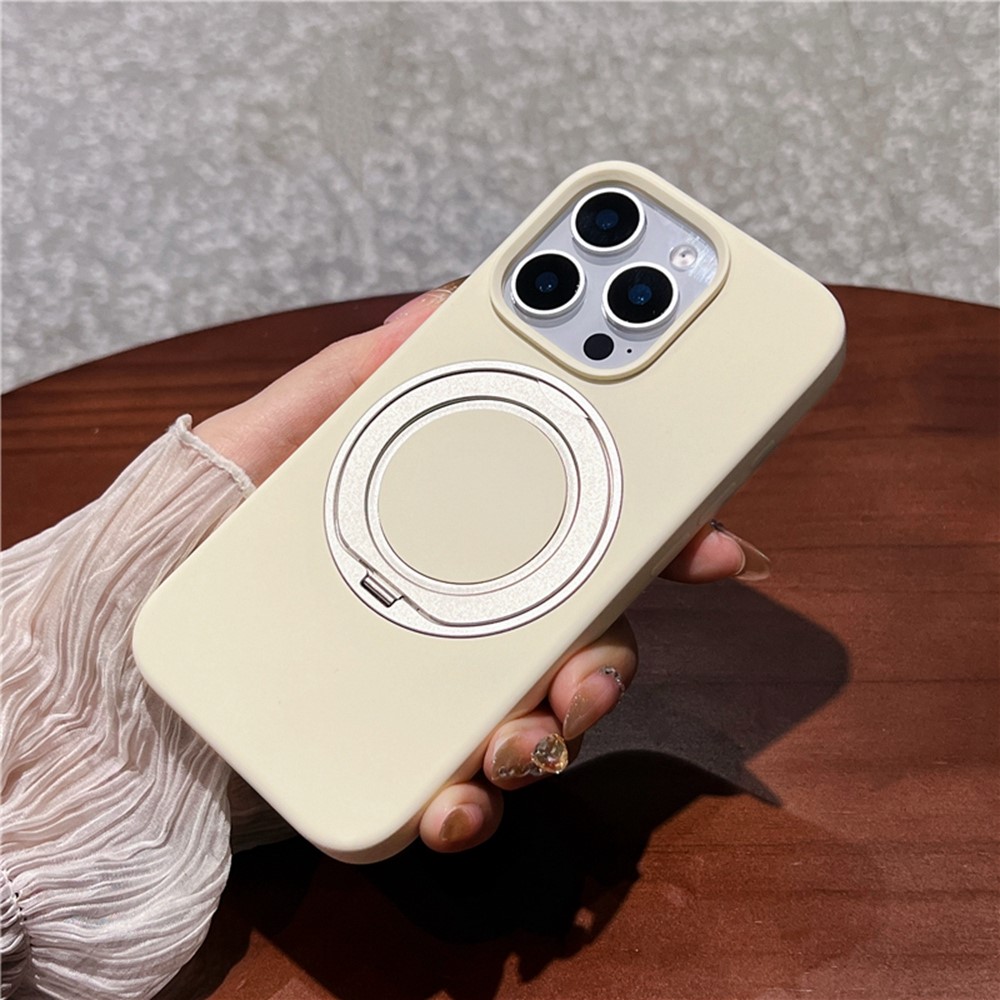 For iPhone 16 Pro Max Case Rotating Kickstand Liquid Silicone Phone Case Compatible with MagSafe - Khaki