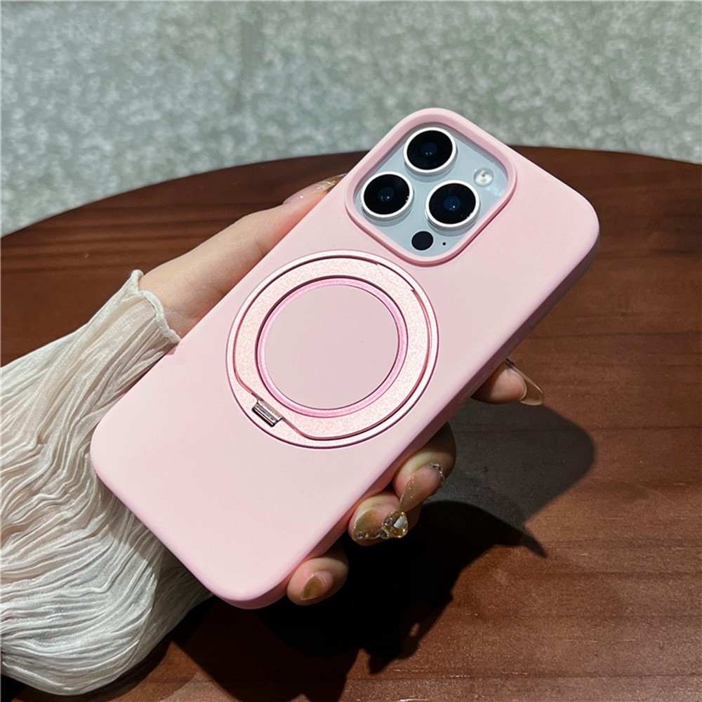 For iPhone 16 Pro Max Case Rotating Kickstand Liquid Silicone Phone Case Compatible with MagSafe - Pink