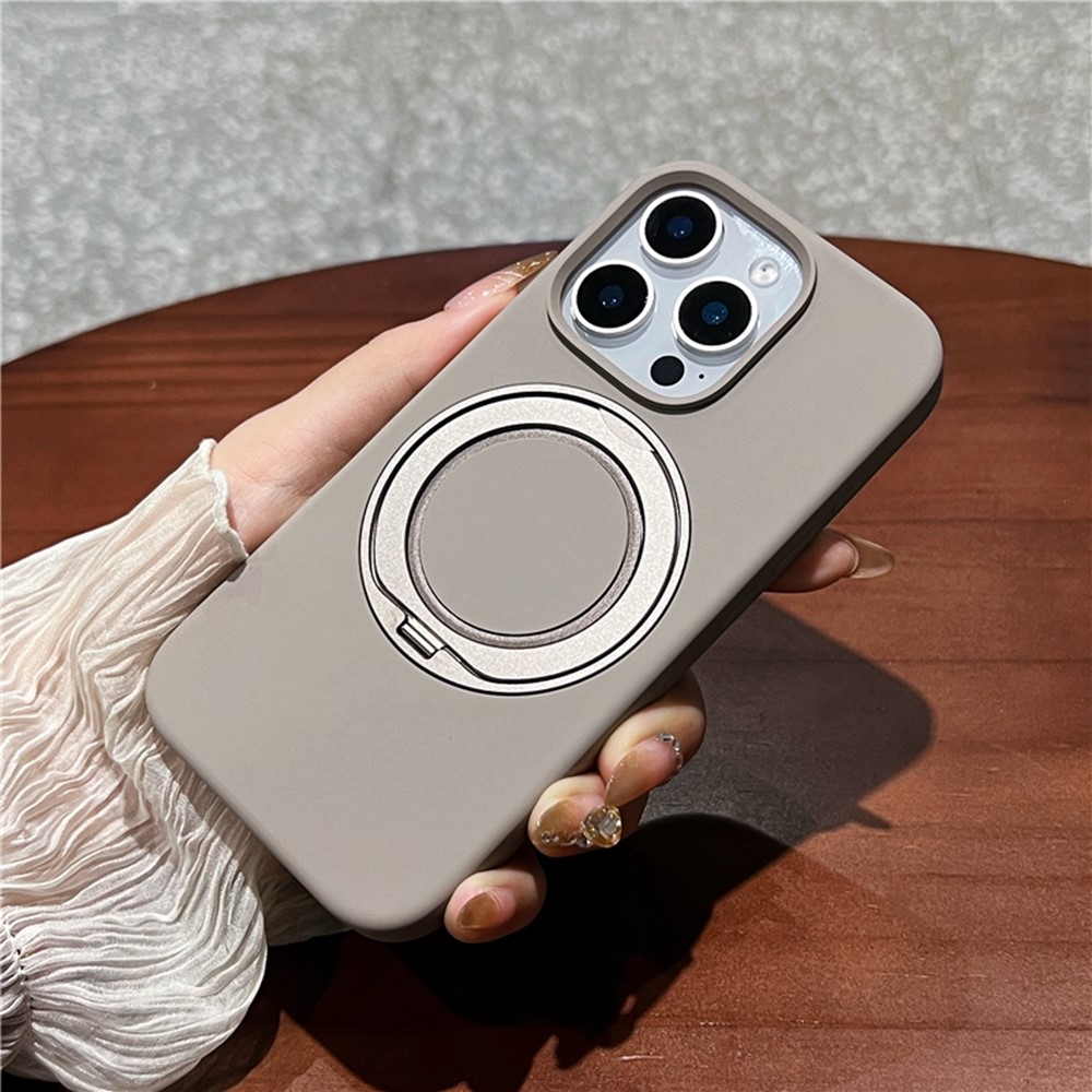 For iPhone 16 Pro Max Case Rotating Kickstand Liquid Silicone Phone Case Compatible with MagSafe - Grey