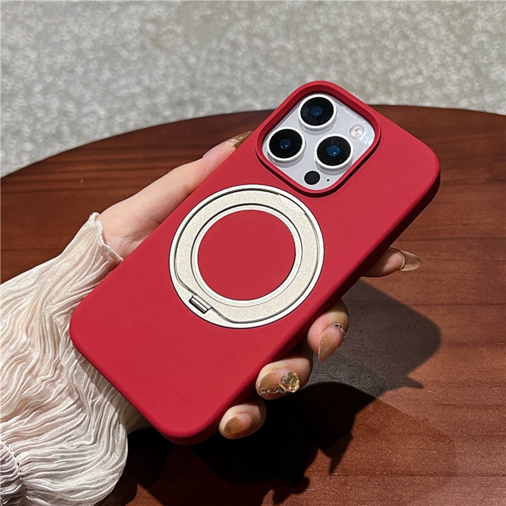 For iPhone 16 Pro Max Case Rotating Kickstand Liquid Silicone Phone Case Compatible with MagSafe - Red
