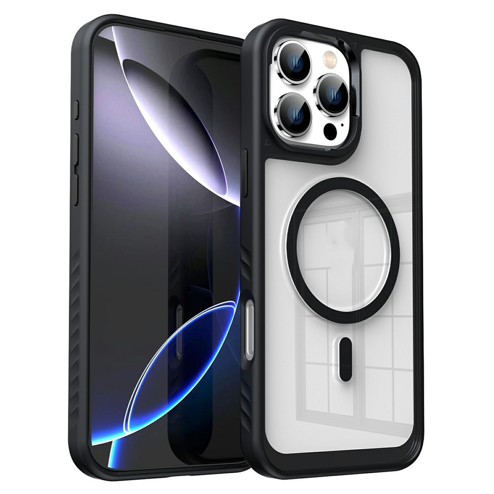For iPhone 16 Pro Max Case Compatible with MagSafe Transparent PC + TPU Anti-Slip Phone Cover - Black