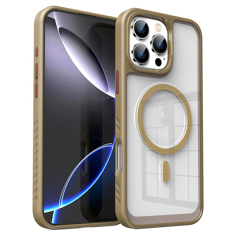 For iPhone 16 Pro Max Case Compatible with MagSafe Transparent PC + TPU Anti-Slip Phone Cover - Desert Gold