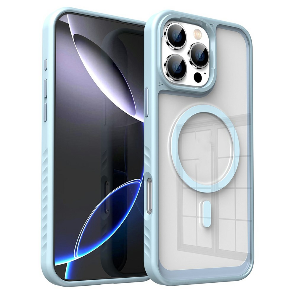 For iPhone 16 Pro Max Case Compatible with MagSafe Transparent PC + TPU Anti-Slip Phone Cover - Sky Blue