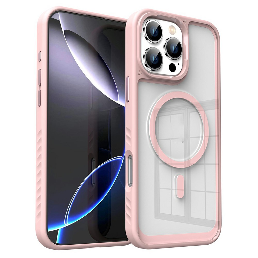 For iPhone 16 Pro Max Case Compatible with MagSafe Transparent PC + TPU Anti-Slip Phone Cover - Pink