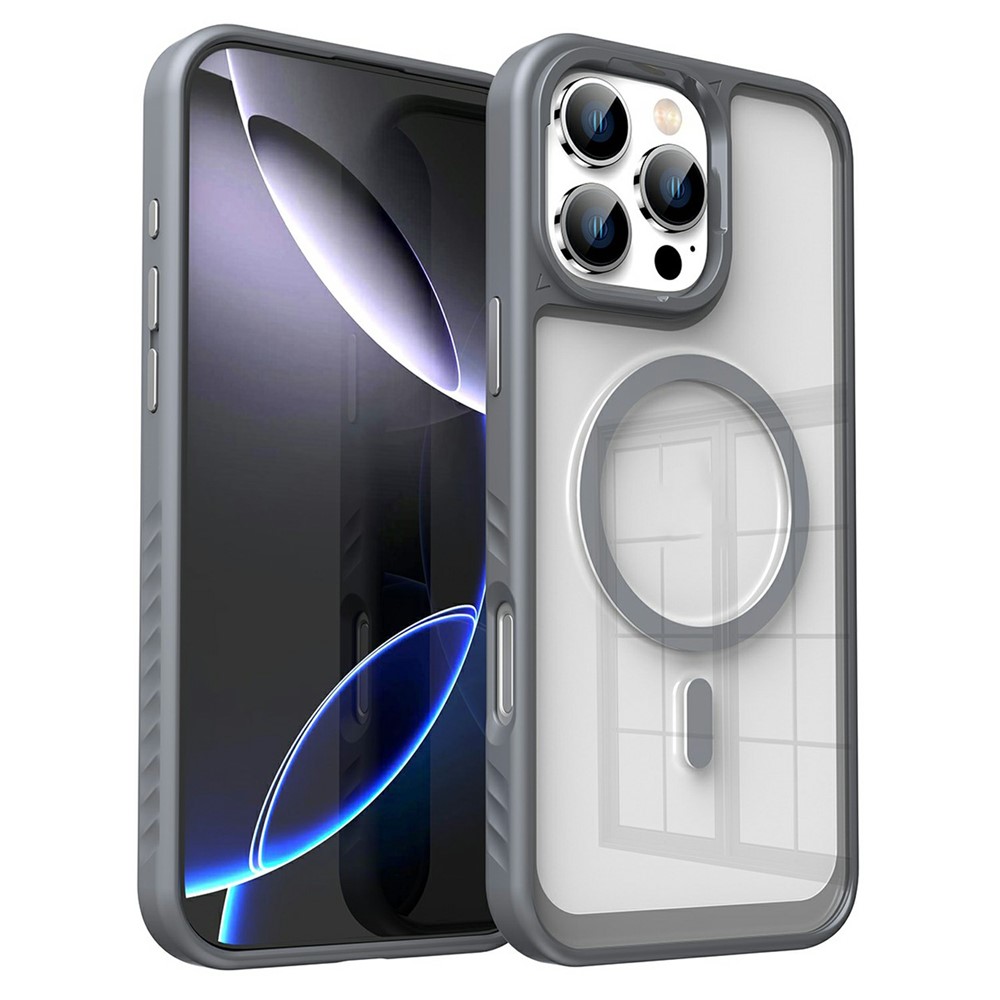 For iPhone 16 Pro Max Case Compatible with MagSafe Transparent PC + TPU Anti-Slip Phone Cover - Grey