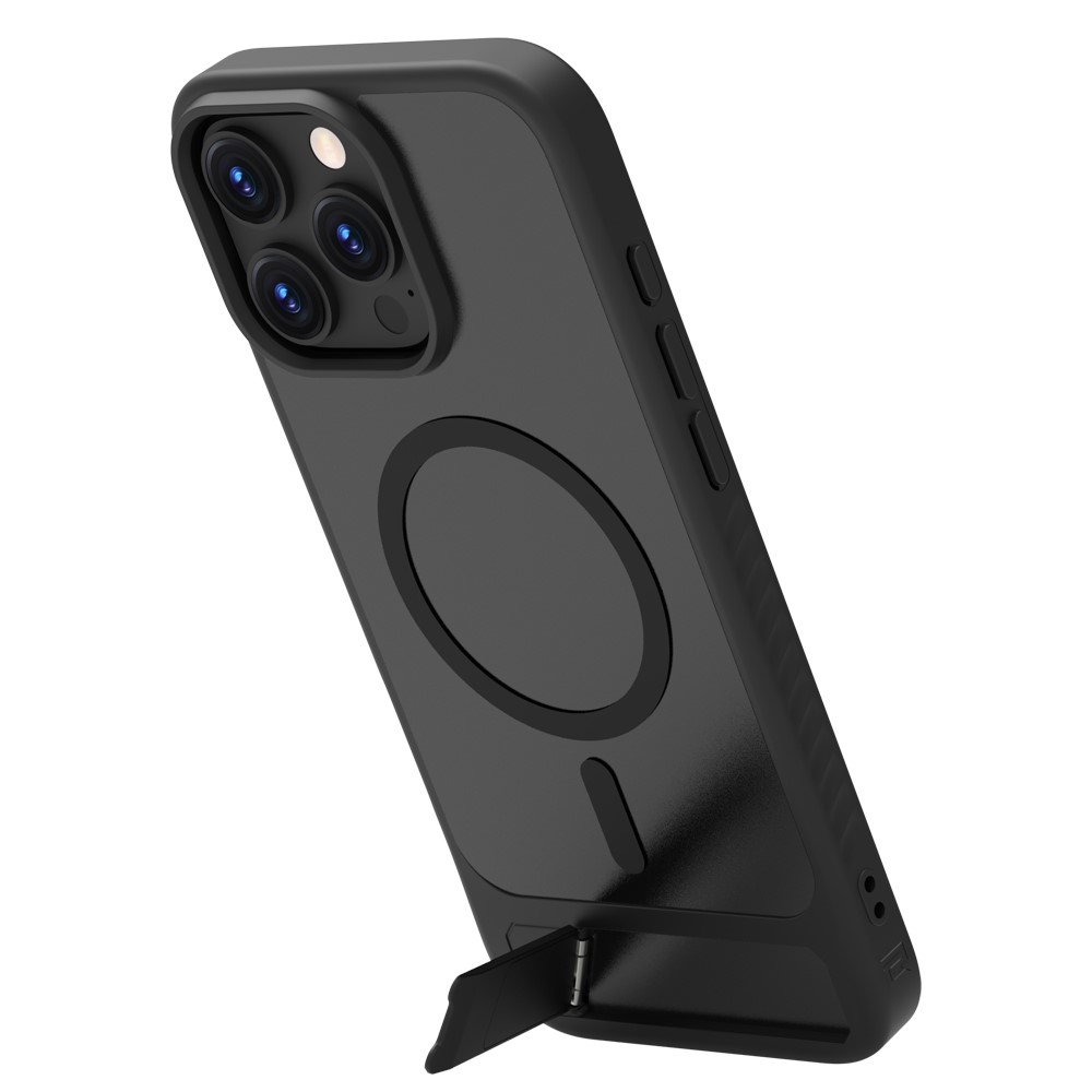 LEREACH Le-Chic Series For iPhone 16 Pro Max Case Compatible with MagSafe Kickstand TPU + PC Phone Cover - Black