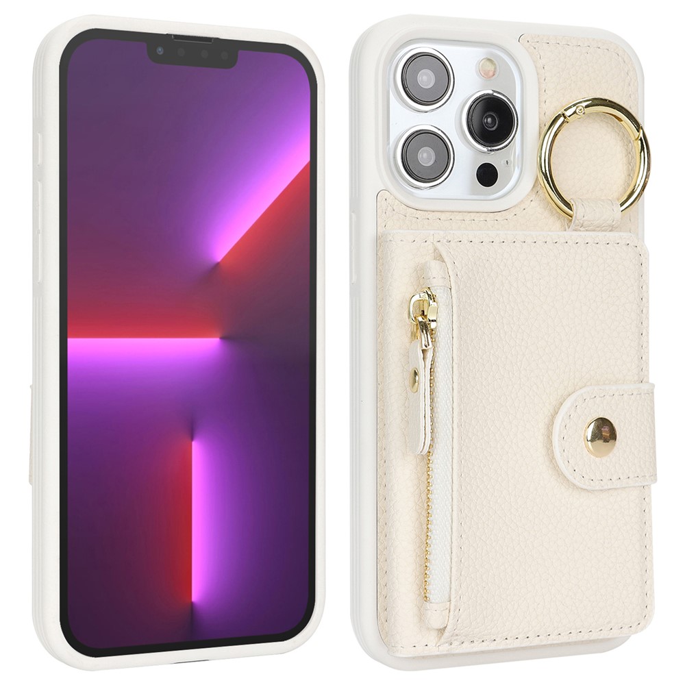 For iPhone 13 Pro Max / 12 Pro Max Case Litchi Textured PU Leather + TPU Kickstand Phone Cover with Card Slot - White