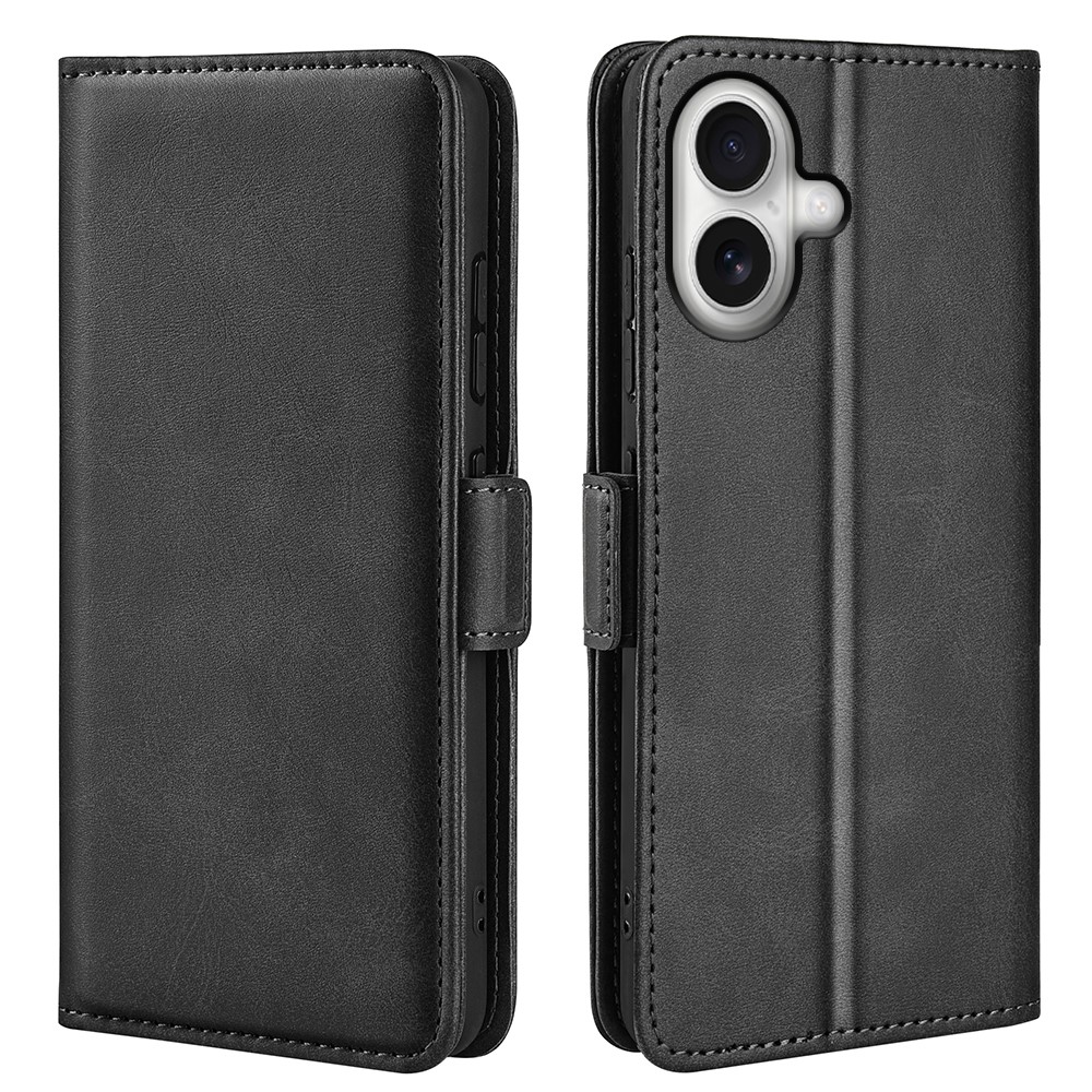 For iPhone 17 Case Calf Texture Leather Wallet Phone Cover - Black