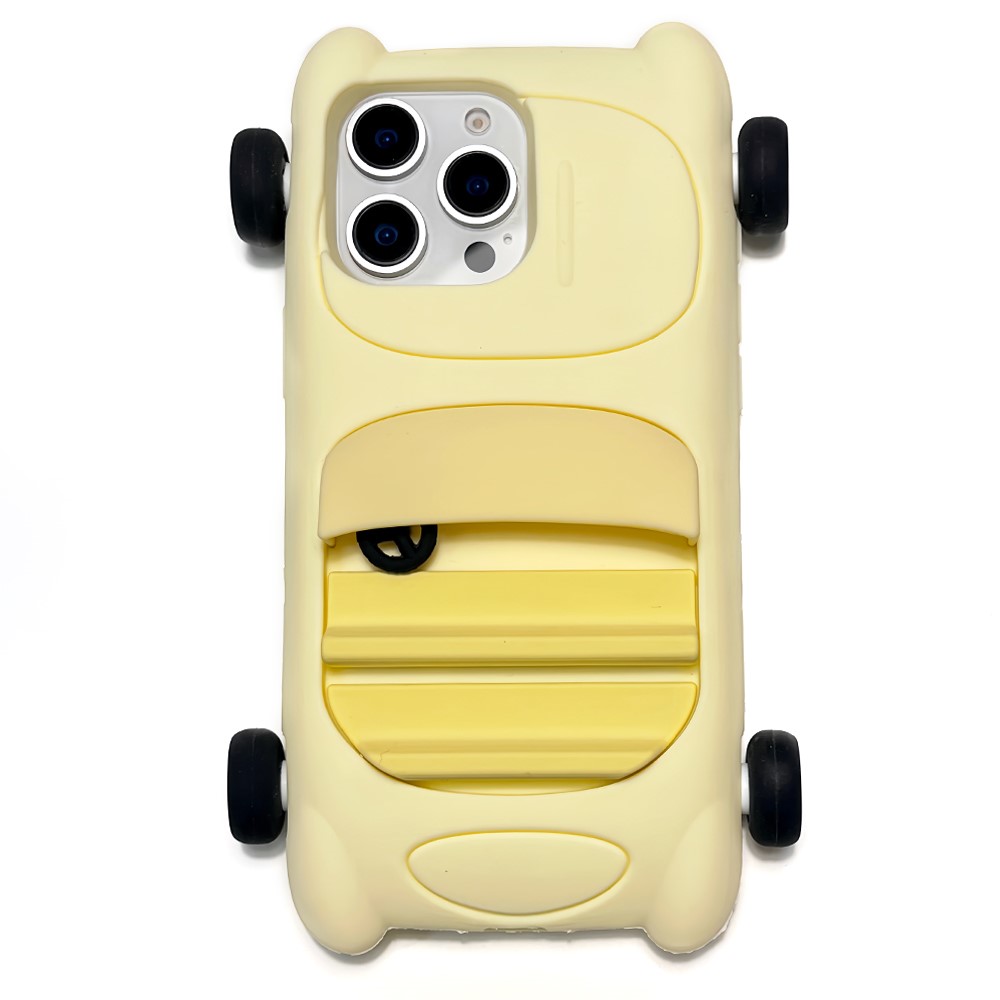For iPhone 15 Pro Max Silicone Case Cute Sports Car Style Shockproof Phone Cover - Yellow