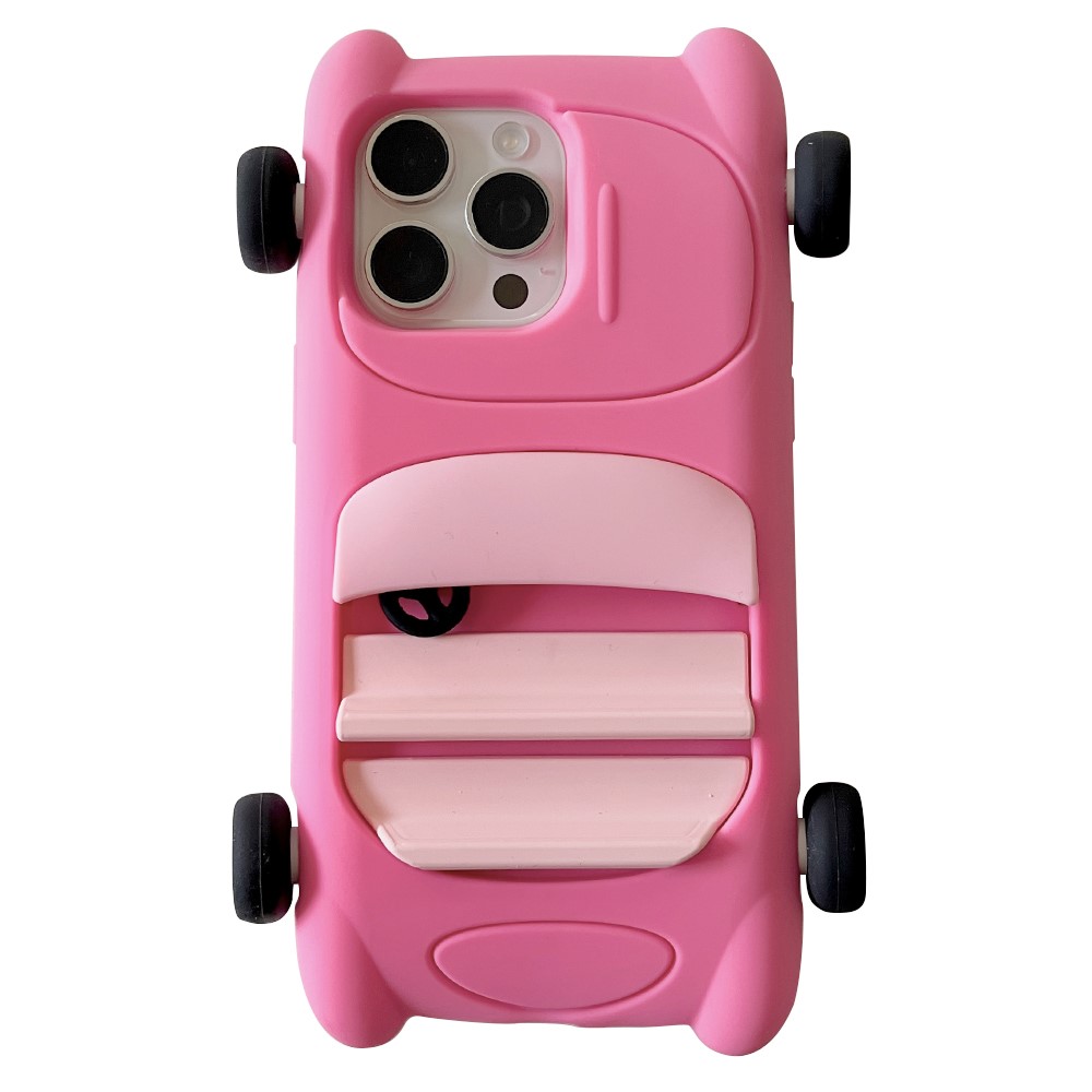 For iPhone 15 Pro Max Silicone Case Cute Sports Car Style Shockproof Phone Cover - Rose
