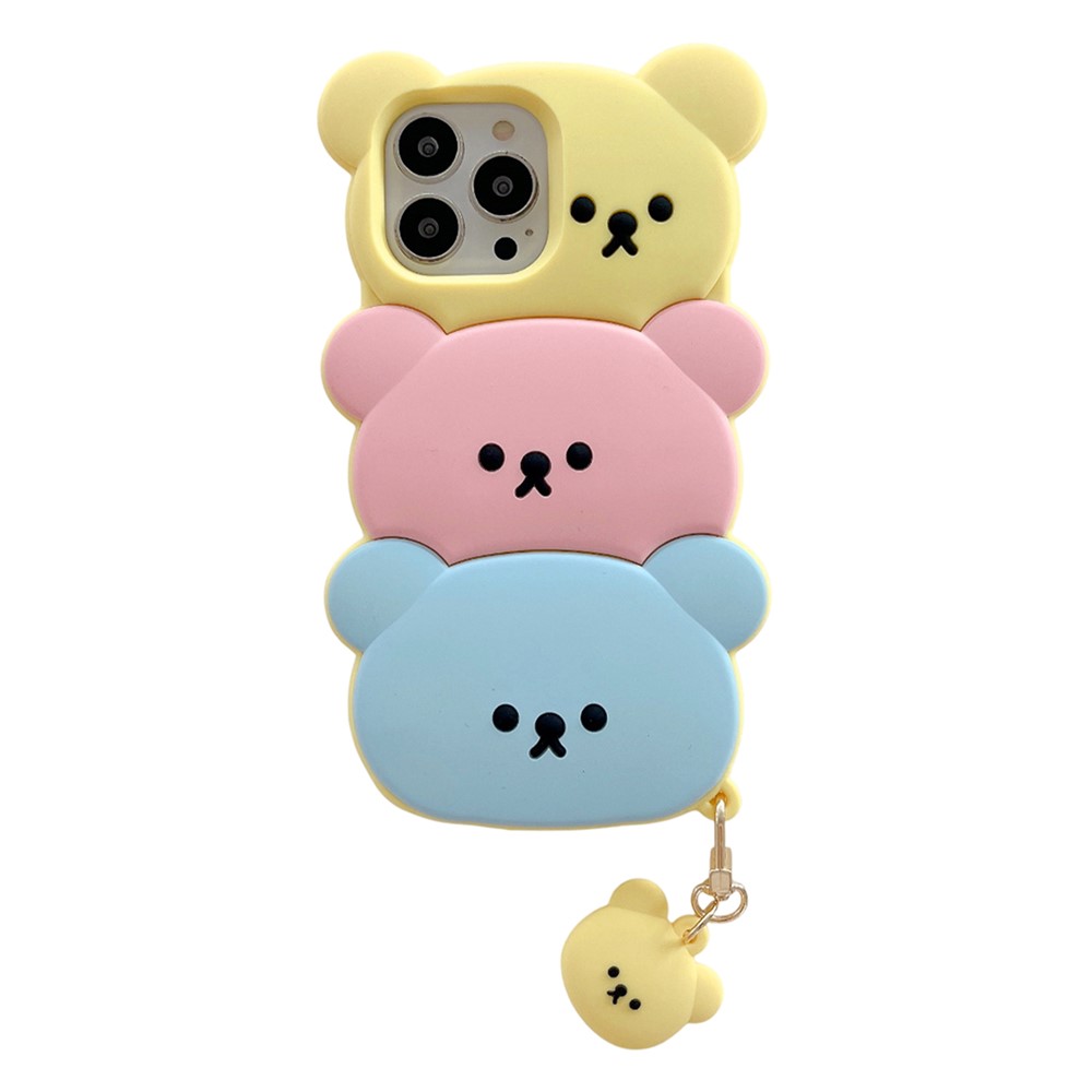 For iPhone 15 Pro Silicone Case Cute Three Bears Design Shockproof Phone Back Cover with Charm