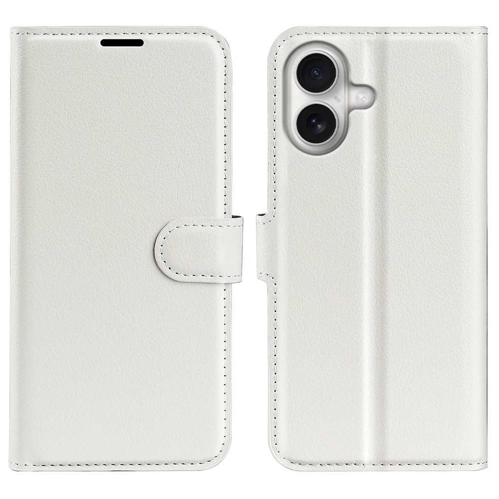 For iPhone 17 Case Litchi Texture Shockproof Leather Wallet Phone Cover - White