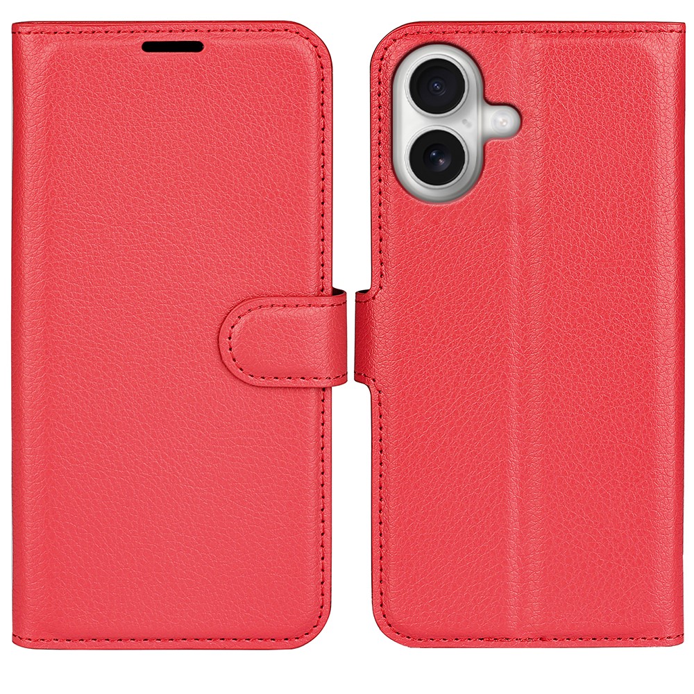 For iPhone 17 Case Litchi Texture Shockproof Leather Wallet Phone Cover - Red