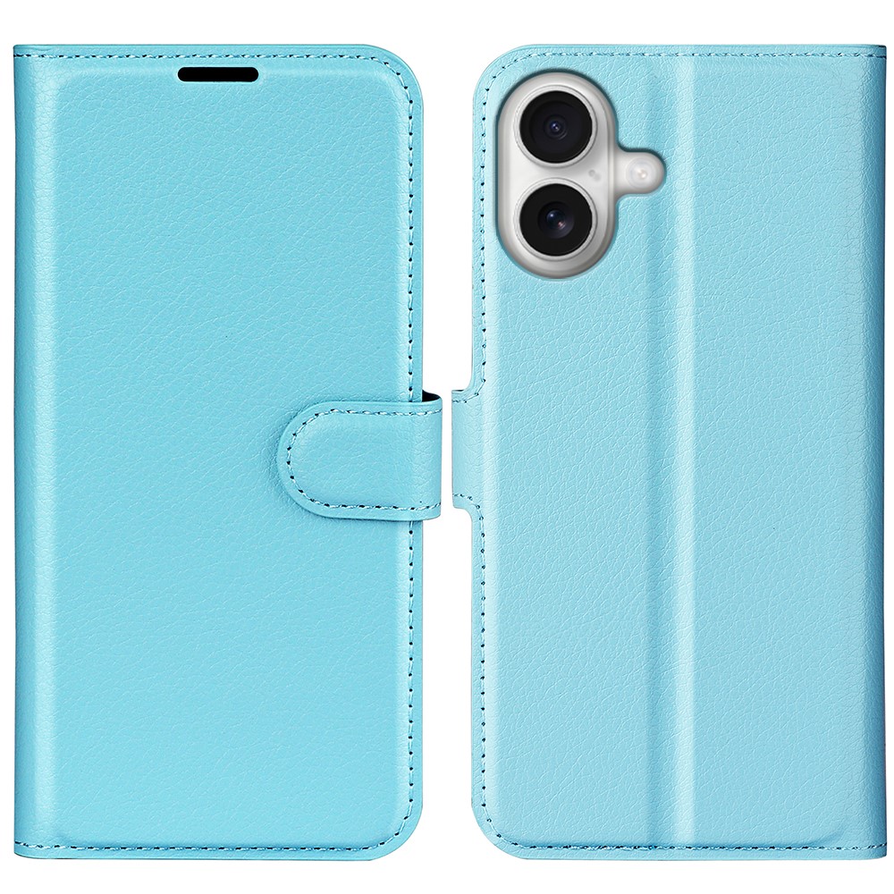 For iPhone 17 Case Litchi Texture Shockproof Leather Wallet Phone Cover - Blue