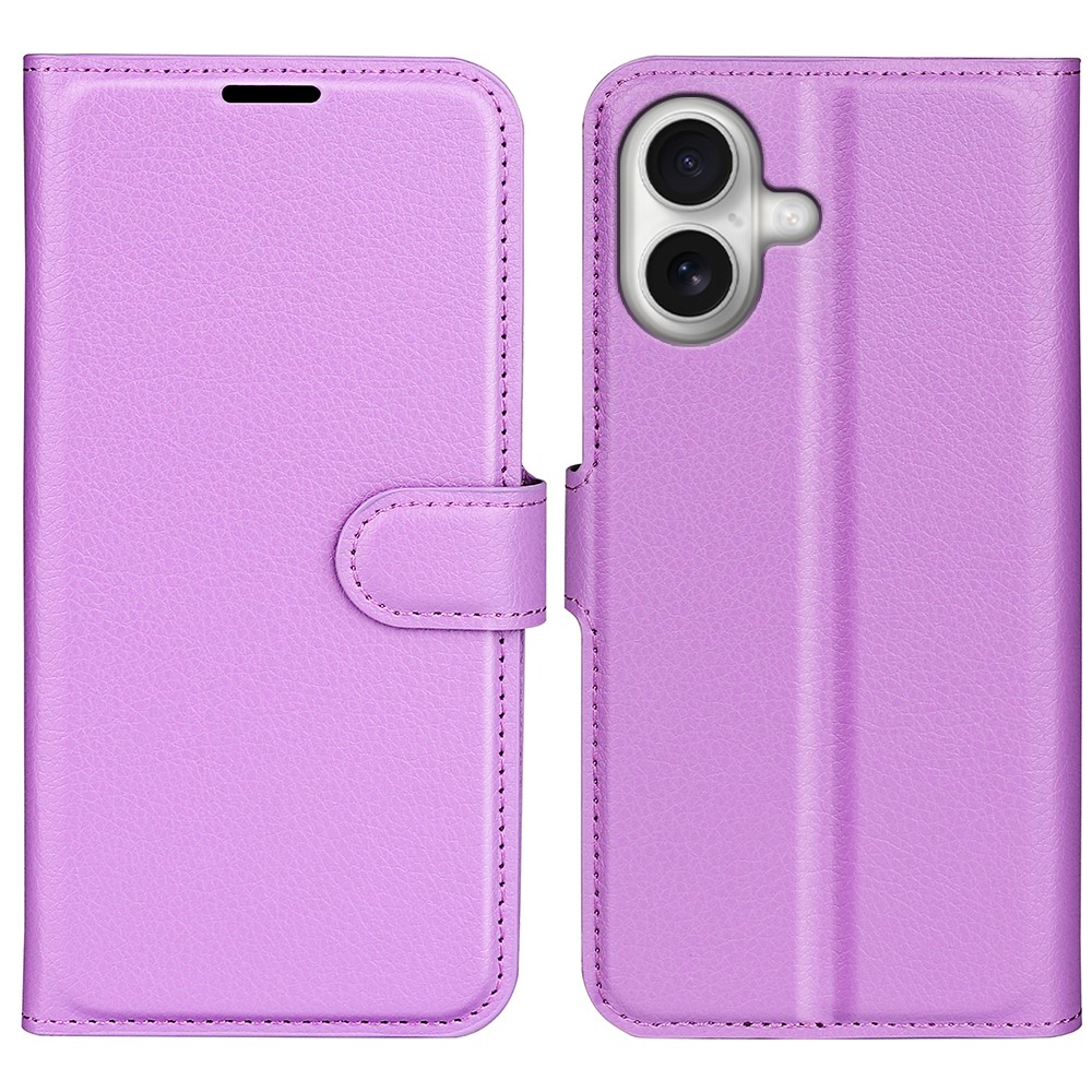 For iPhone 17 Case Litchi Texture Shockproof Leather Wallet Phone Cover - Purple