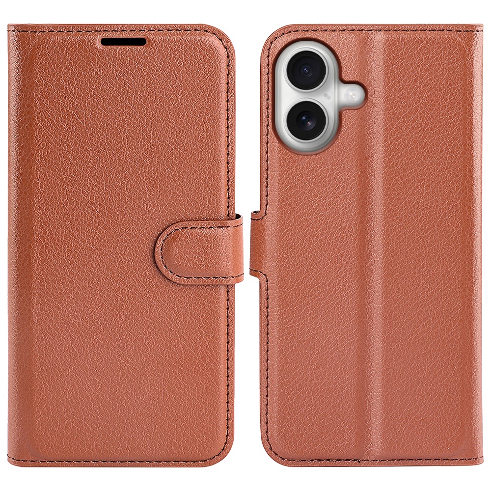 For iPhone 17 Case Litchi Texture Shockproof Leather Wallet Phone Cover - Brown