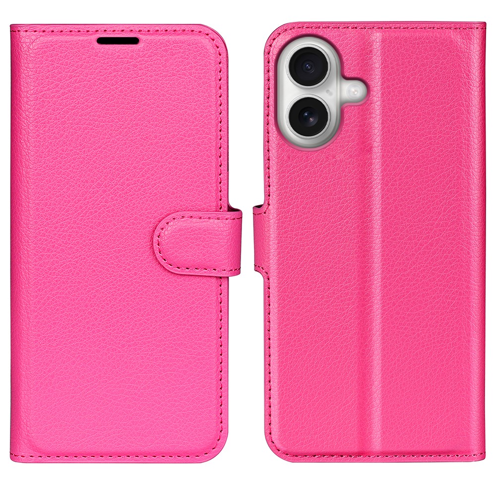 For iPhone 17 Case Litchi Texture Shockproof Leather Wallet Phone Cover - Rose Red