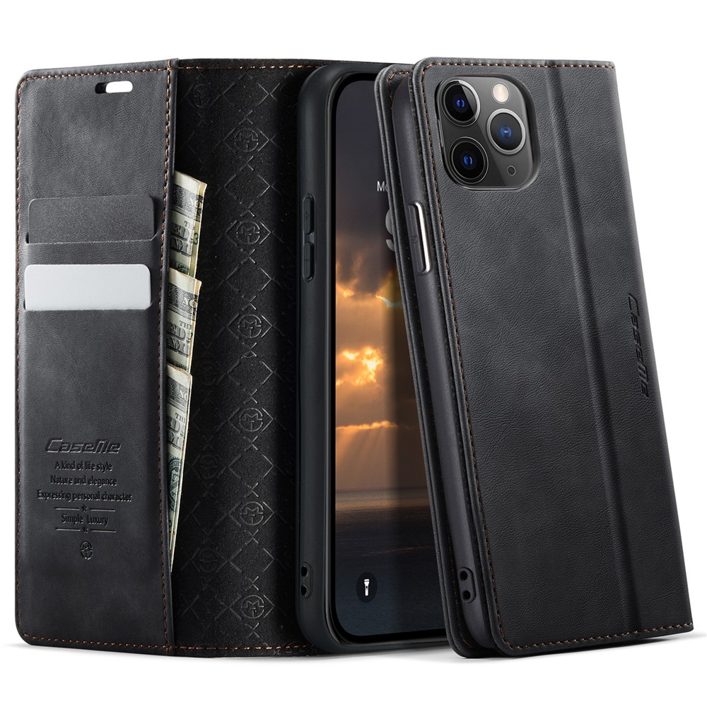 For iPhone 11 Pro Case CASEME 033 Series RFID Blocking Wallet Stand Calf Texture Leather Phone Cover - Black