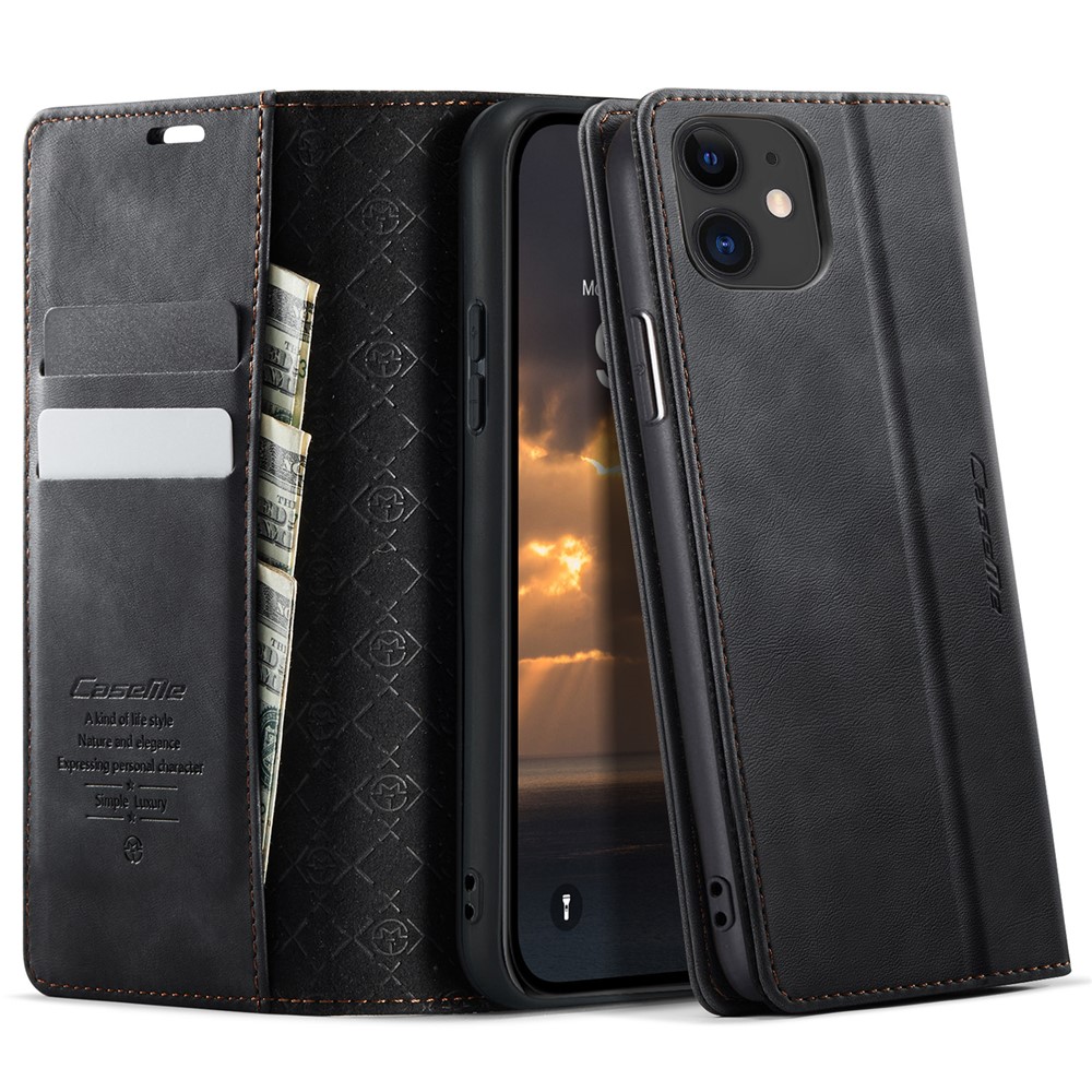 For iPhone 11 Case CASEME 033 Series RFID Blocking Wallet Stand Calf Texture Leather Phone Cover - Black