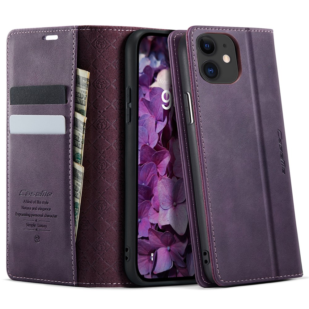 For iPhone 11 Case CASEME 033 Series RFID Blocking Wallet Stand Calf Texture Leather Phone Cover - Purple