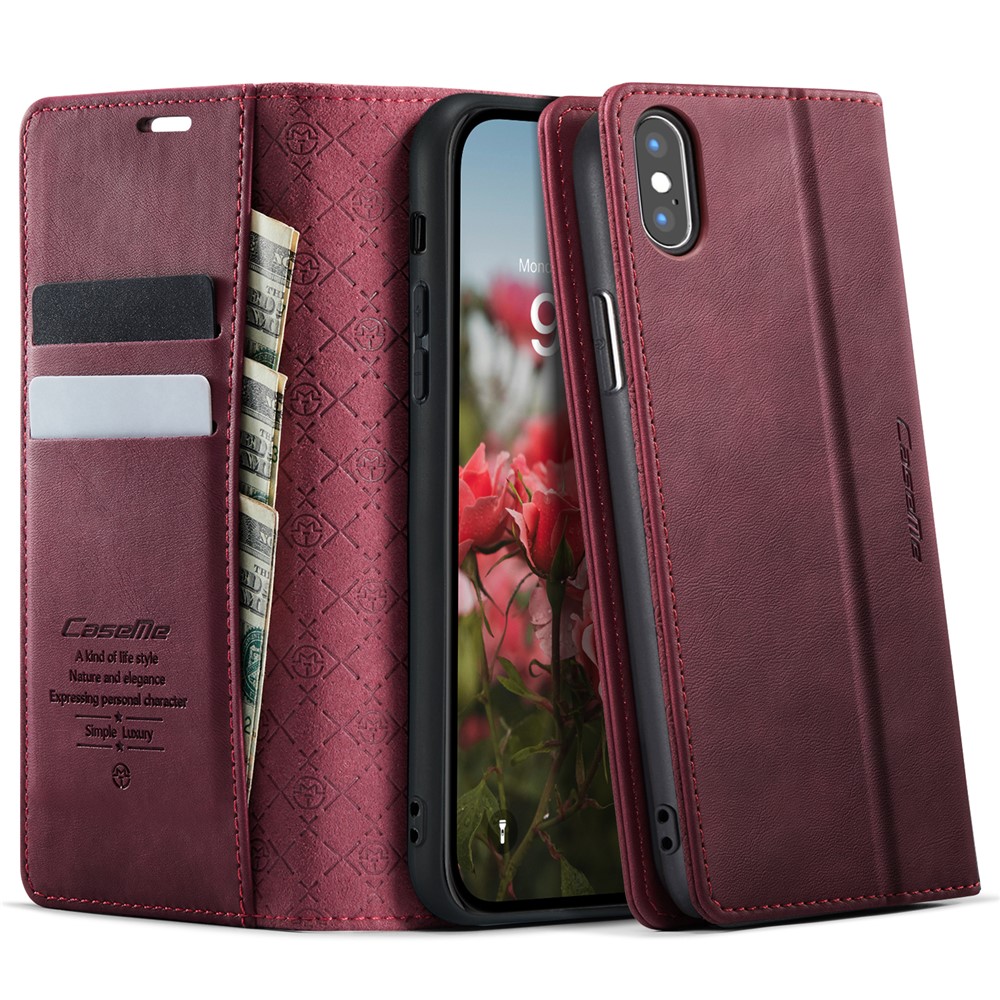 For iPhone XS Max 6.5 inch Case CASEME 033 Series RFID Blocking Wallet Stand Calf Texture Leather Phone Cover - Red