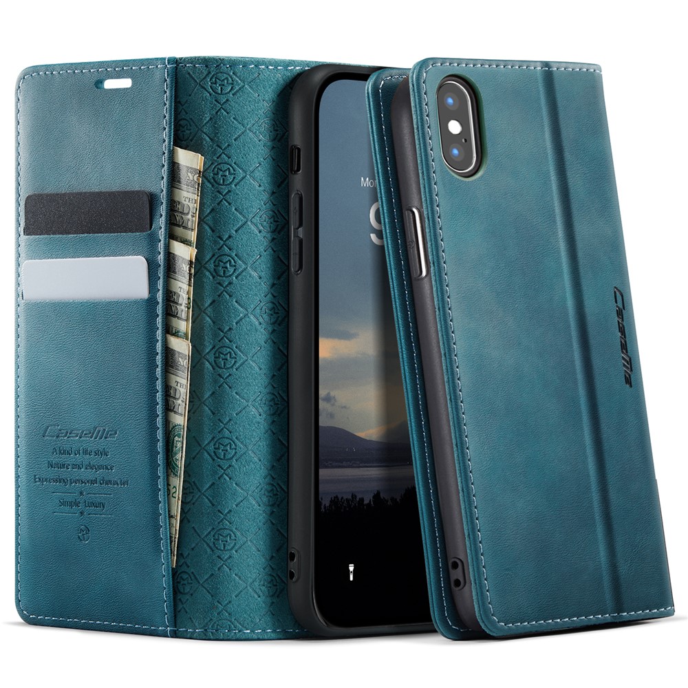 For iPhone XS Max 6.5 inch Case CASEME 033 Series RFID Blocking Wallet Stand Calf Texture Leather Phone Cover - Green