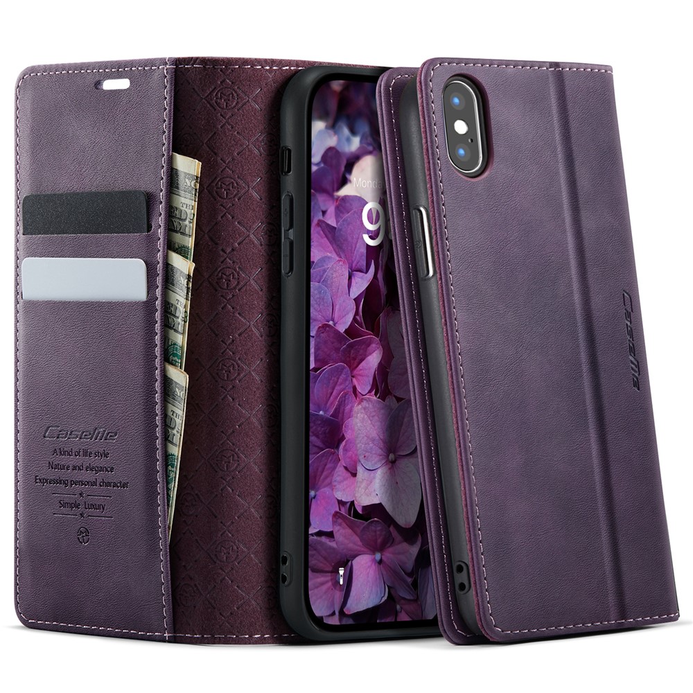 For iPhone XS Max 6.5 inch Case CASEME 033 Series RFID Blocking Wallet Stand Calf Texture Leather Phone Cover - Purple