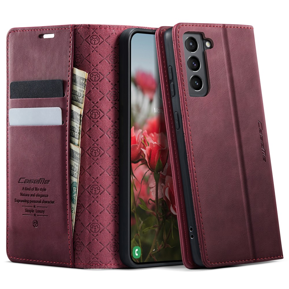 CASEME For Samsung Galaxy S21+ 5G Case  033 Series RFID Blocking Wallet Stand Calf Texture Leather Phone Cover - Red
