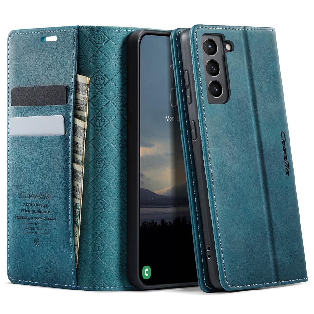CASEME For Samsung Galaxy S21 FE 5G Case  033 Series RFID Blocking Wallet Stand Calf Texture Leather Phone Cover - Green